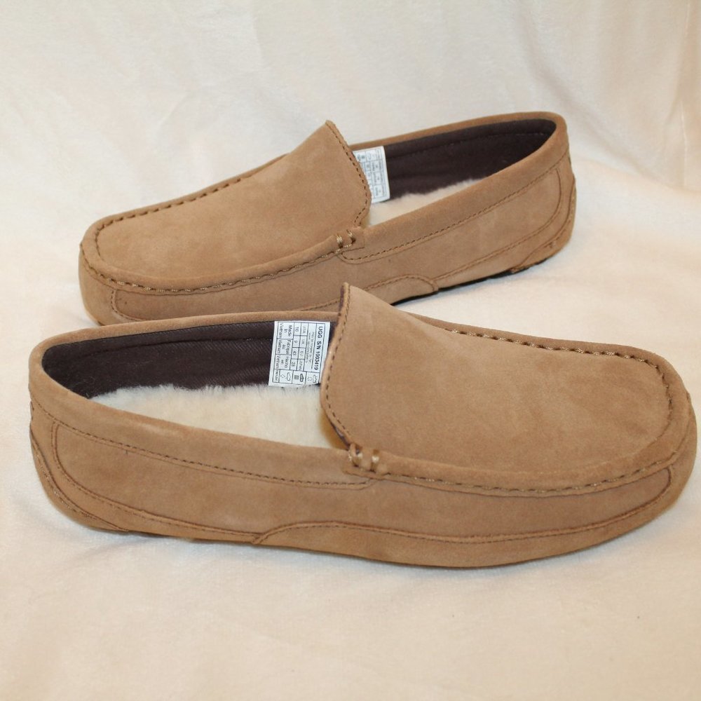 NIB UGG MEN'S ALDER SUEDE SHEARLING SLIP‎ ON SLIPPERS LOAFERS CHESTNUT